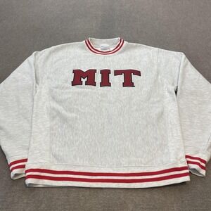 Champion MIT Sweatshirt Mens Medium Gray Red Reverse Weave Crewneck Pullover